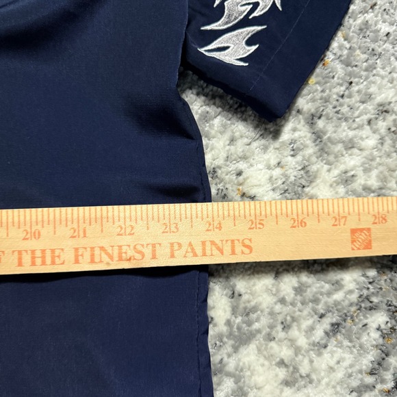 Sapphire Lounge Mens Navy Blue Flame Embroidered Short Sleeve Button Up Shirt L - Picture 5 of 5